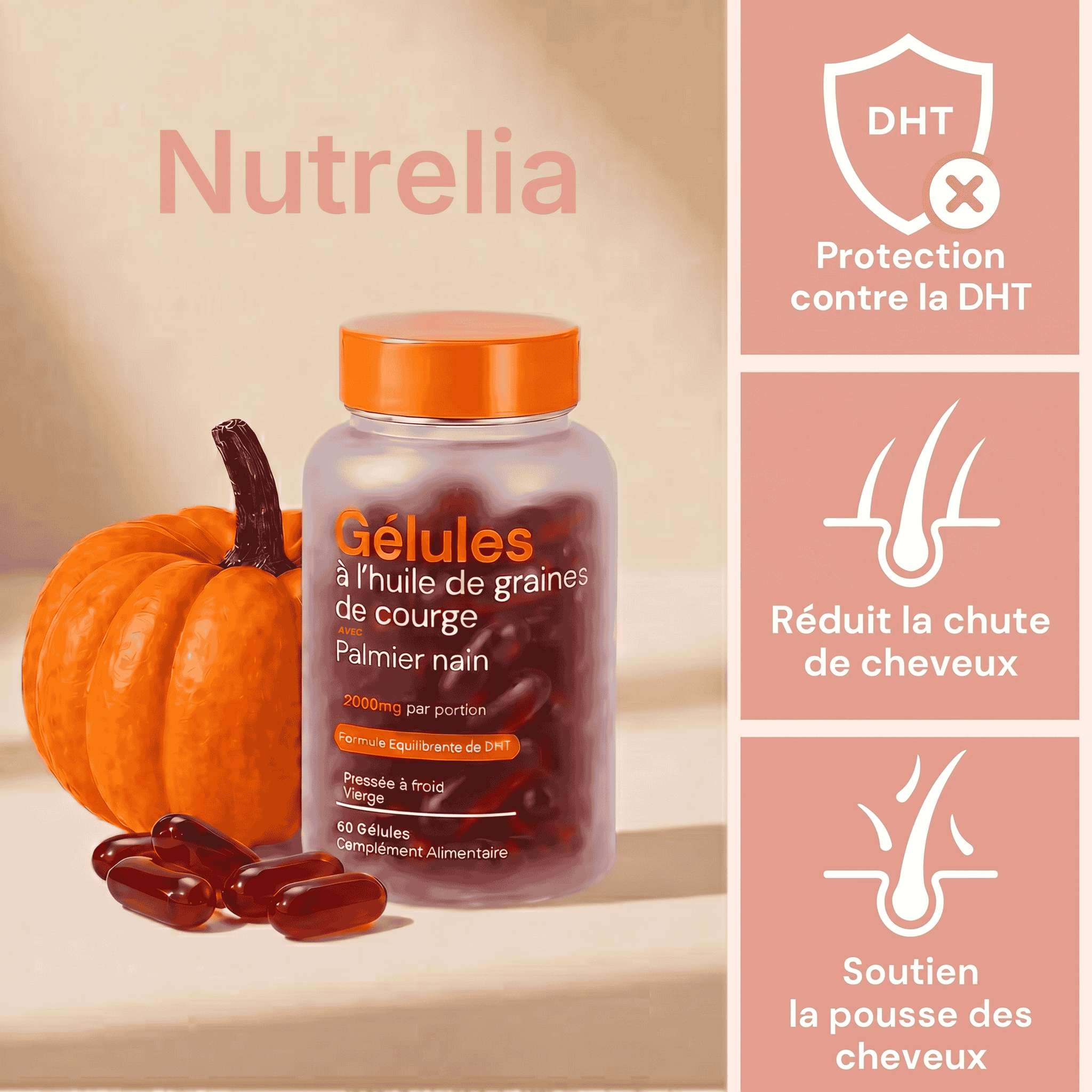 Gélules à l’huile de graines de courge – Cheveux forts & densité naturelle