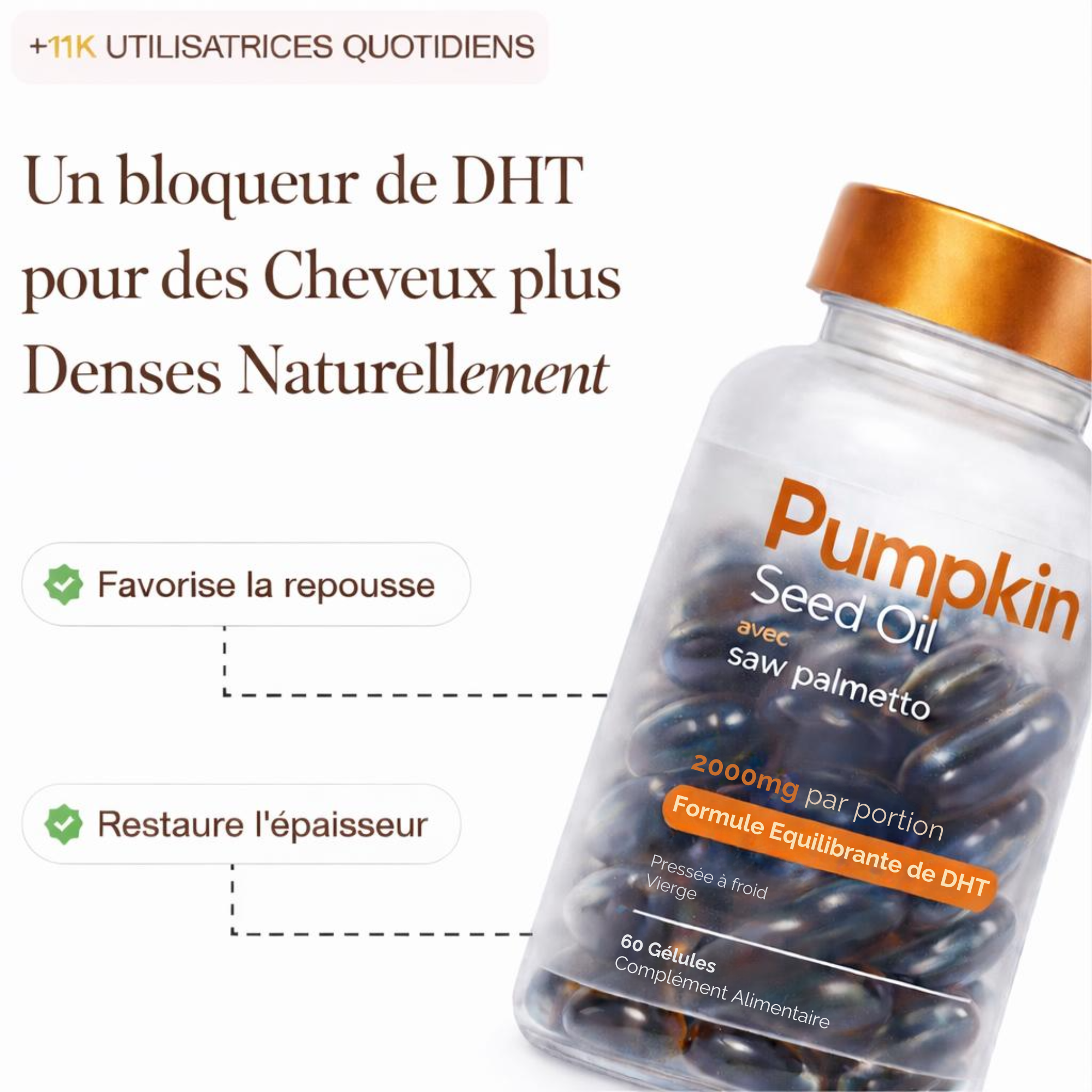 Gélules à l’huile de graines de courge – Cheveux forts & densité naturelle