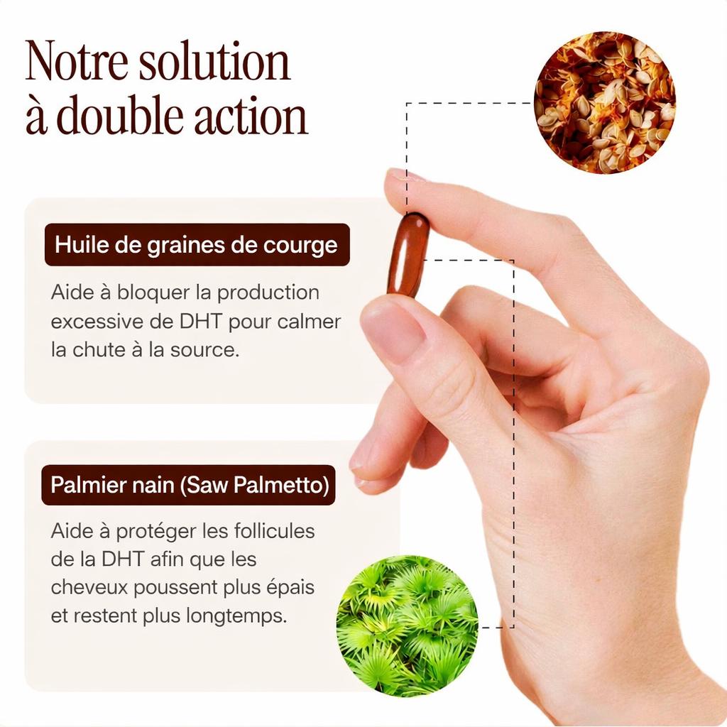 Gélules à l’huile de graines de courge – Cheveux forts & densité naturelle