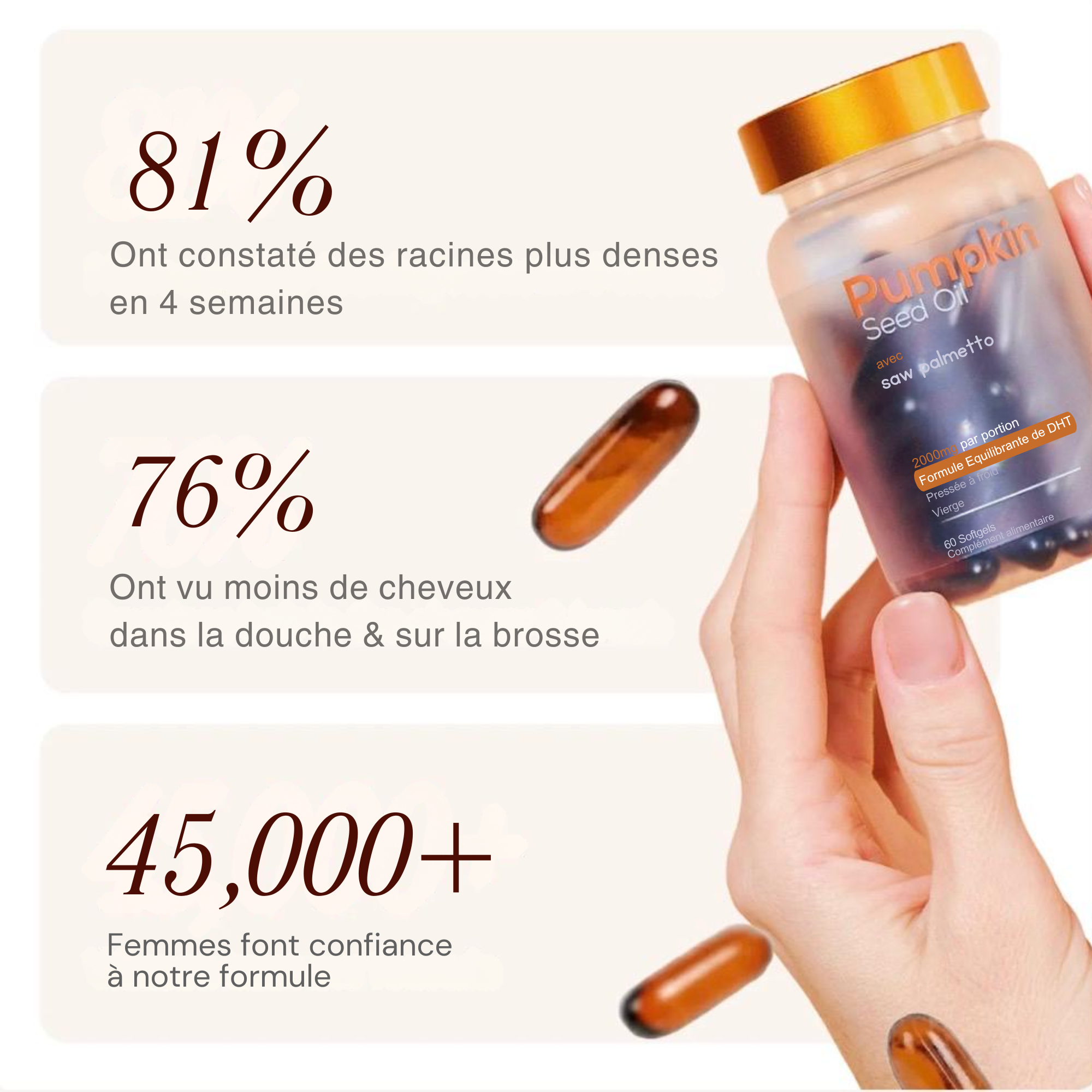 Gélules à l’huile de graines de courge – Cheveux forts & densité naturelle